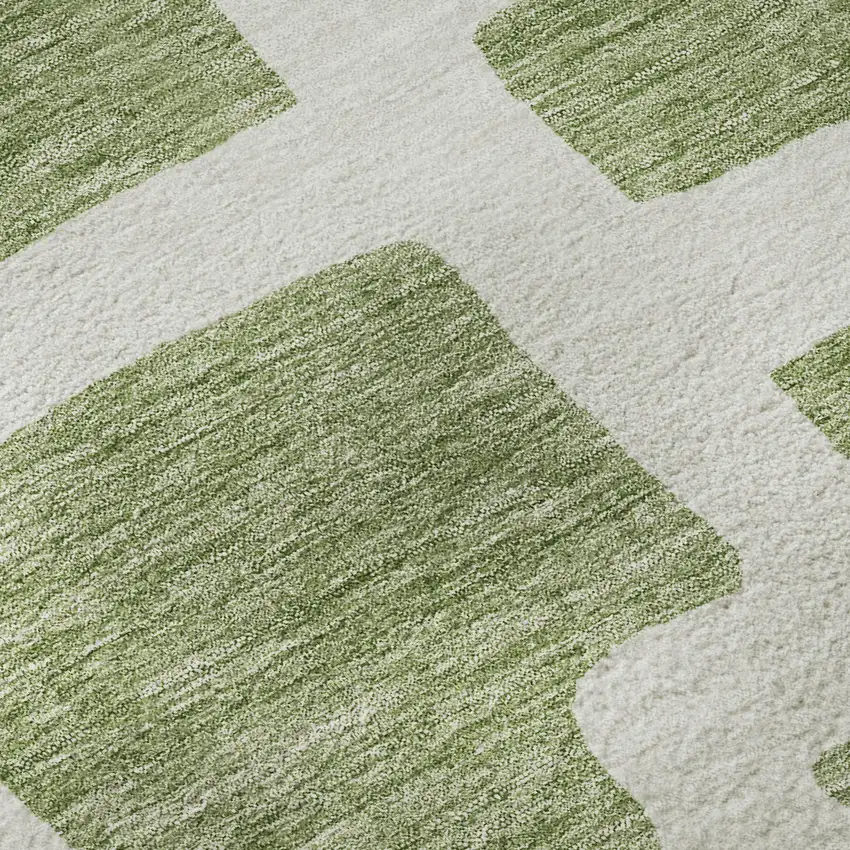 8' Green And Ivory Abstract Geometric Washable Round Rug With UV Protection Photo 9