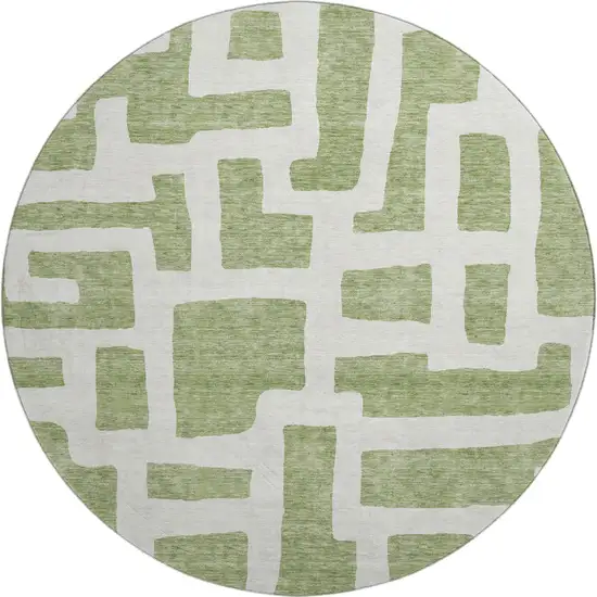 8' Green And Ivory Abstract Geometric Washable Round Rug With UV Protection Photo 1