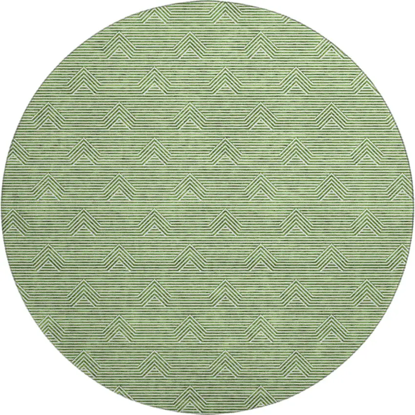 8' Green And Ivory Abstract Geometric Washable Round Rug With UV Protection Photo 1