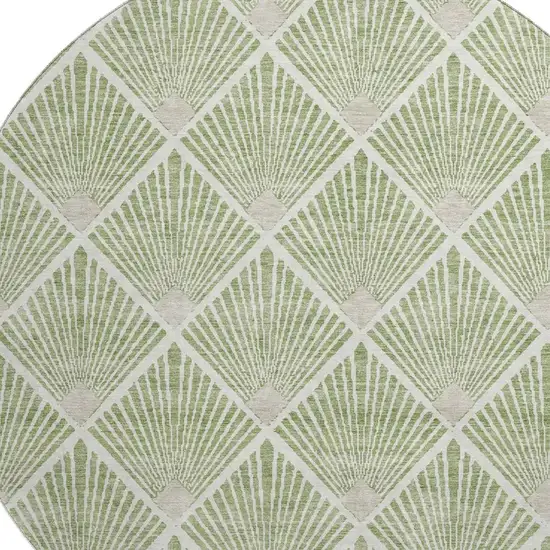 8' Green And Ivory Abstract Geometric Washable Round Rug With UV Protection Photo 3