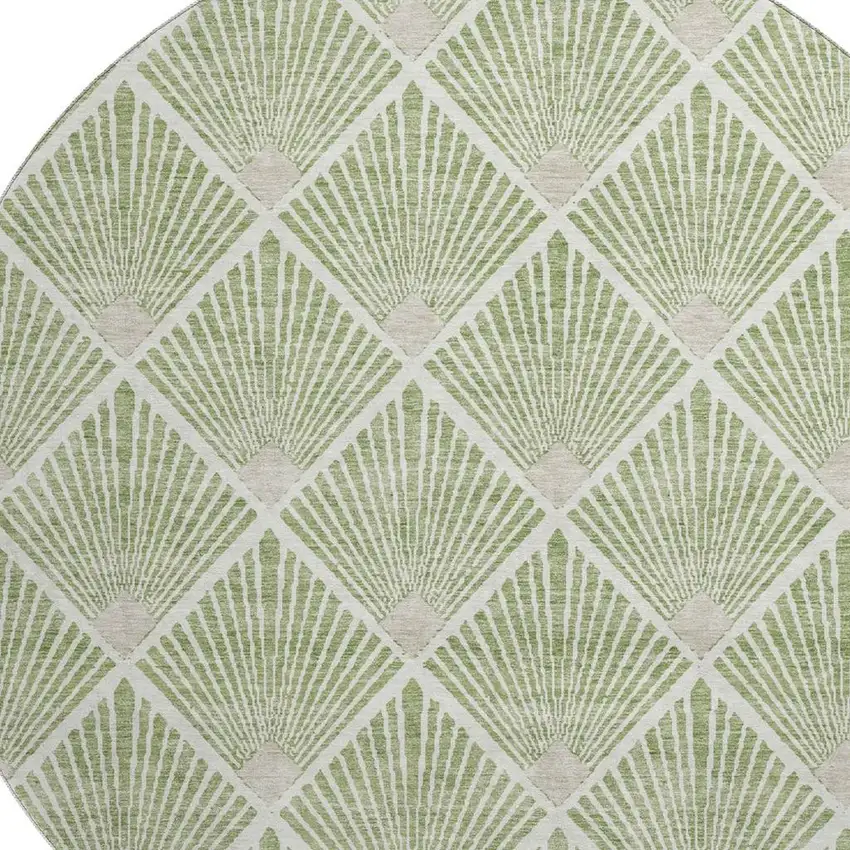 8' Green And Ivory Abstract Geometric Washable Round Rug With UV Protection Photo 3
