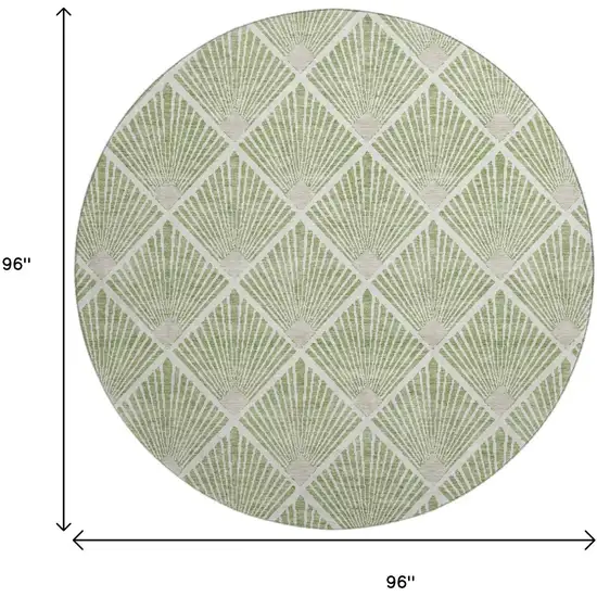 8' Green And Ivory Abstract Geometric Washable Round Rug With UV Protection Photo 3