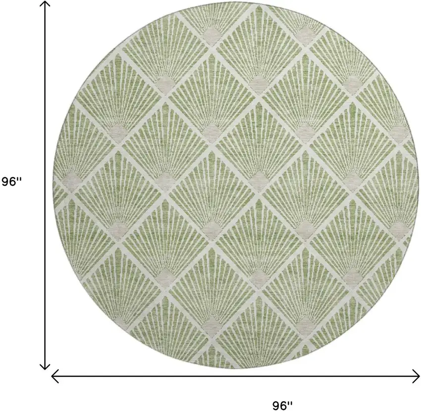 8' Green And Ivory Abstract Geometric Washable Round Rug With UV Protection Photo 3