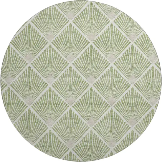 8' Green And Ivory Abstract Geometric Washable Round Rug With UV Protection Photo 1
