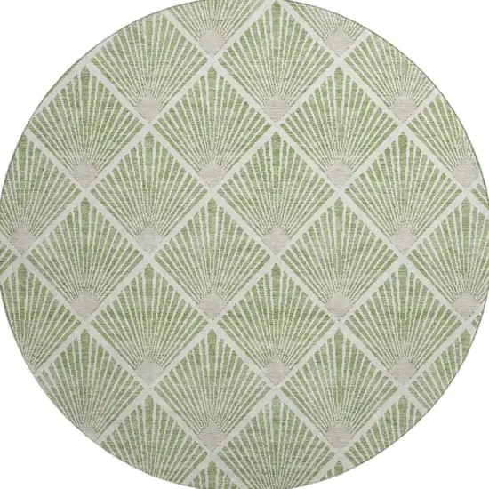 8' Green And Ivory Abstract Geometric Washable Round Rug With UV Protection Photo 4