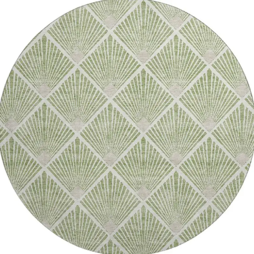 8' Green And Ivory Abstract Geometric Washable Round Rug With UV Protection Photo 4