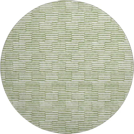 8' Green And Ivory Abstract Geometric Washable Round Rug With UV Protection Photo 1