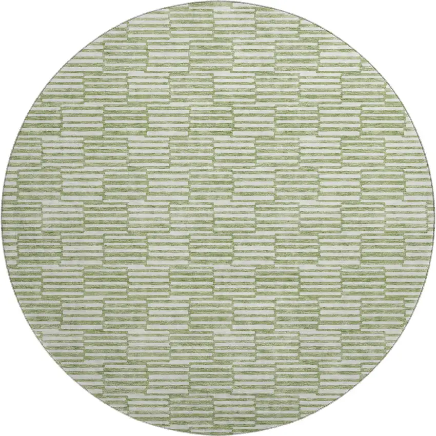 8' Green And Ivory Abstract Geometric Washable Round Rug With UV Protection Photo 1