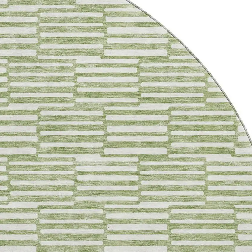 8' Green And Ivory Abstract Geometric Washable Round Rug With UV Protection Photo 3