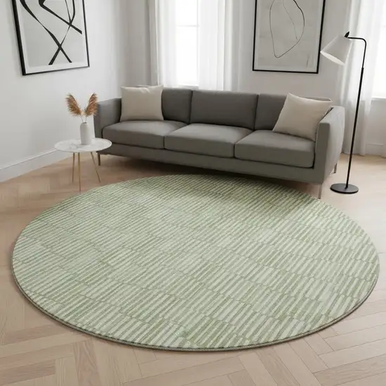 8' Green And Ivory Abstract Geometric Washable Round Rug With UV Protection Photo 2