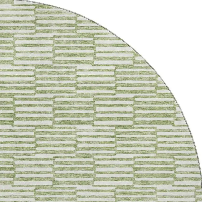 8' Green And Ivory Abstract Geometric Washable Round Rug With UV Protection Photo 4
