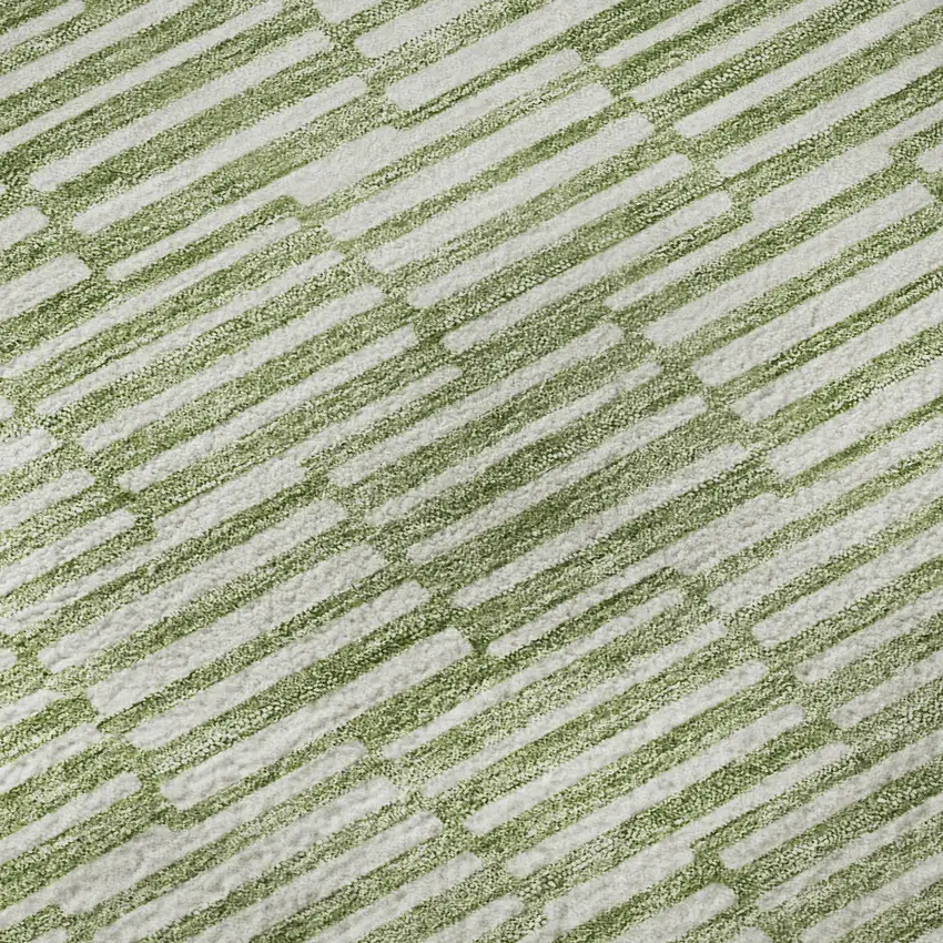 8' Green And Ivory Abstract Geometric Washable Round Rug With UV Protection Photo 9