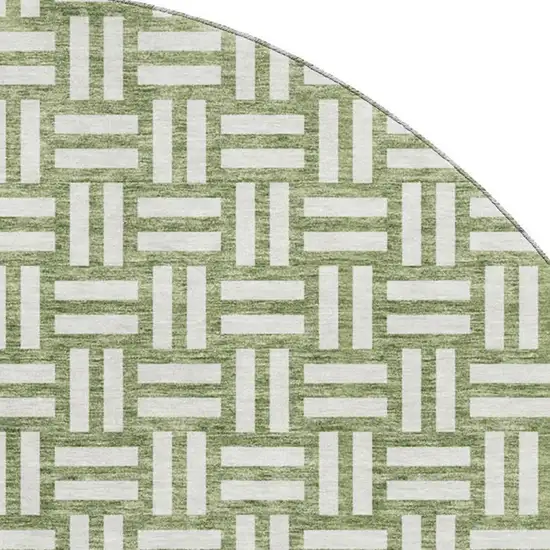 8' Green And Ivory Abstract Geometric Washable Round Rug With UV Protection Photo 2