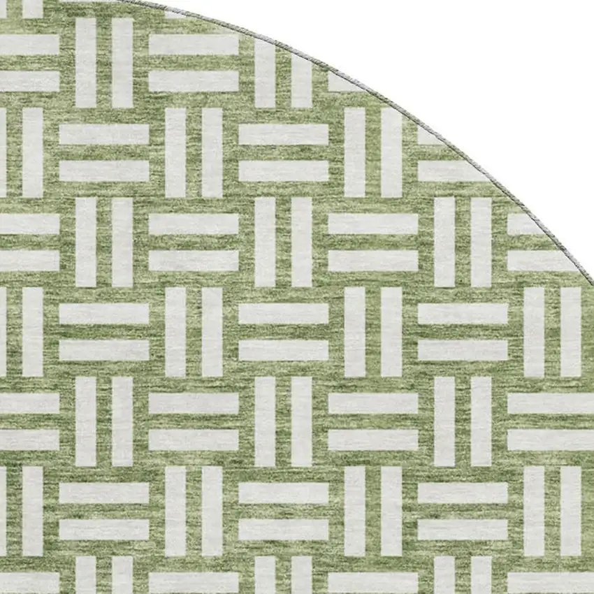 8' Green And Ivory Abstract Geometric Washable Round Rug With UV Protection Photo 2