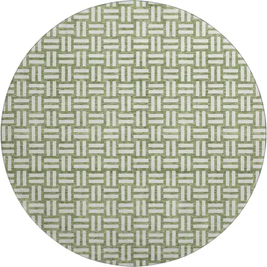 8' Green And Ivory Abstract Geometric Washable Round Rug With UV Protection Photo 1