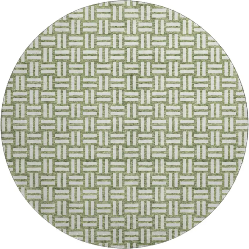 8' Green And Ivory Abstract Geometric Washable Round Rug With UV Protection Photo 1