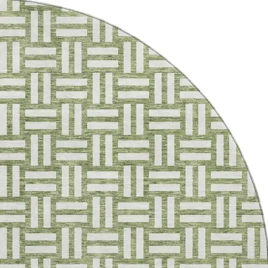 8' Green And Ivory Abstract Geometric Washable Round Rug With UV Protection Photo 3