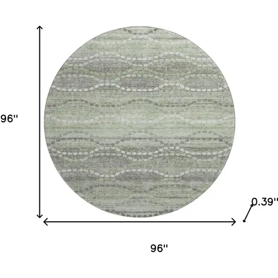 8' Green And Ivory Abstract Geometric Washable Round Rug With UV Protection Photo 8