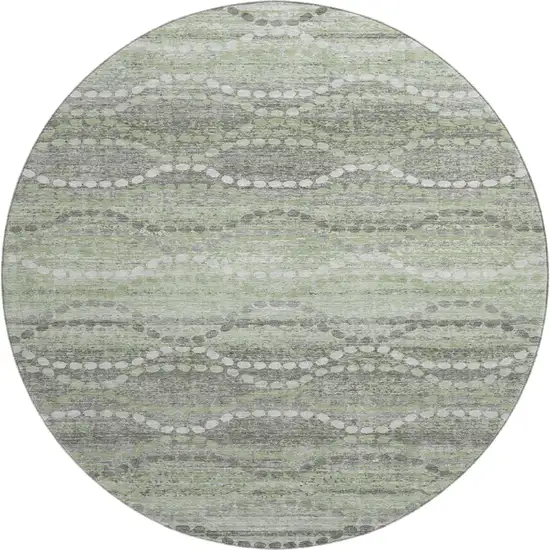 8' Green And Ivory Abstract Geometric Washable Round Rug With UV Protection Photo 1