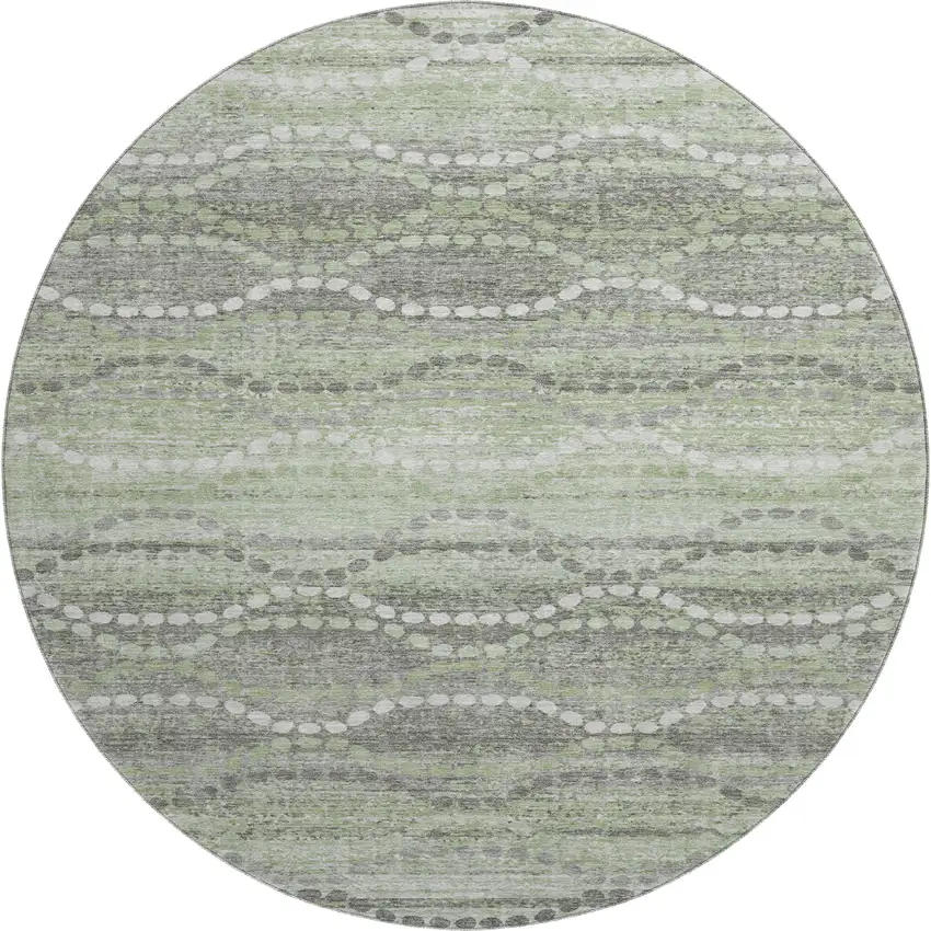 8' Green And Ivory Abstract Geometric Washable Round Rug With UV Protection Photo 1