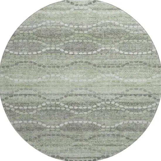 8' Green And Ivory Abstract Geometric Washable Round Rug With UV Protection Photo 4