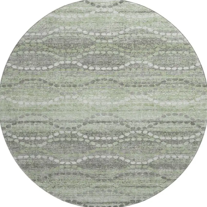 8' Green And Ivory Abstract Geometric Washable Round Rug With UV Protection Photo 4