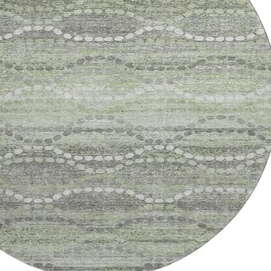 8' Green And Ivory Abstract Geometric Washable Round Rug With UV Protection Photo 3