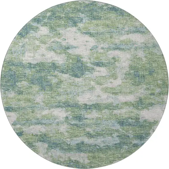 8' Green And Ivory Abstract Washable Round Rug With UV Protection Photo 5
