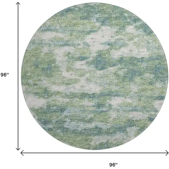 8' Green And Ivory Abstract Washable Round Rug With UV Protection Photo 3