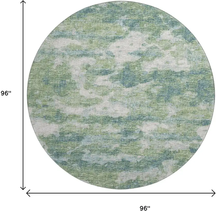 8' Green And Ivory Abstract Washable Round Rug With UV Protection Photo 3