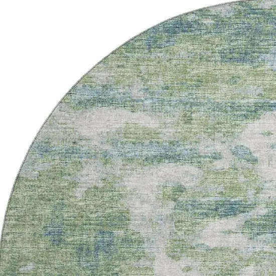 8' Green And Ivory Abstract Washable Round Rug With UV Protection Photo 4