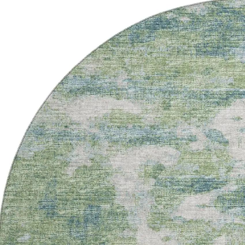 8' Green And Ivory Abstract Washable Round Rug With UV Protection Photo 4