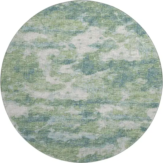 8' Green And Ivory Abstract Washable Round Rug With UV Protection Photo 2