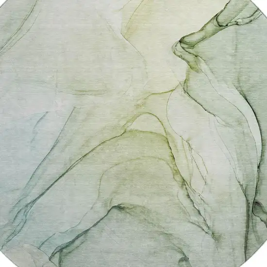 8' Green And Ivory Abstract Washable Round Rug With UV Protection Photo 3