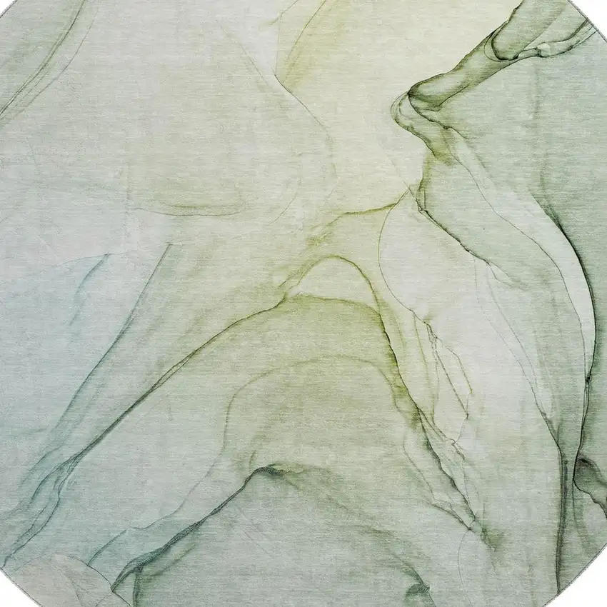 8' Green And Ivory Abstract Washable Round Rug With UV Protection Photo 3