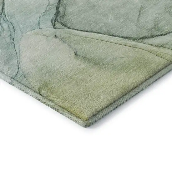 8' Green And Ivory Abstract Washable Round Rug With UV Protection Photo 7