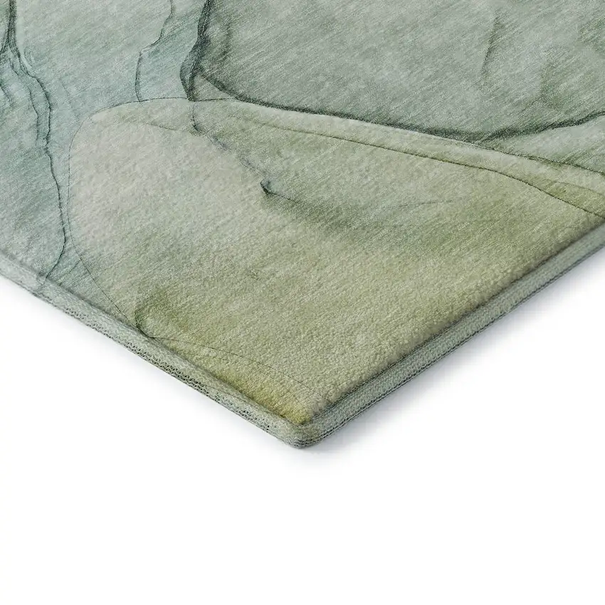 8' Green And Ivory Abstract Washable Round Rug With UV Protection Photo 7