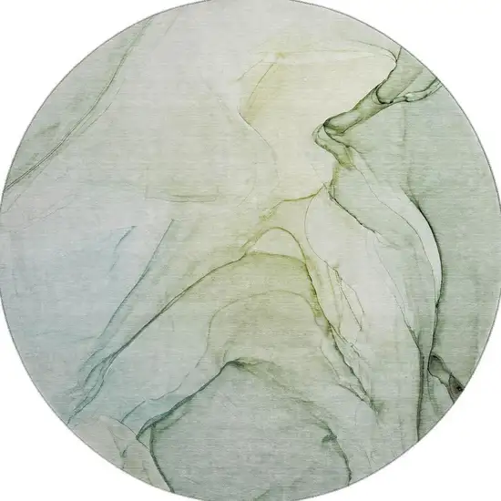 8' Green And Ivory Abstract Washable Round Rug With UV Protection Photo 4