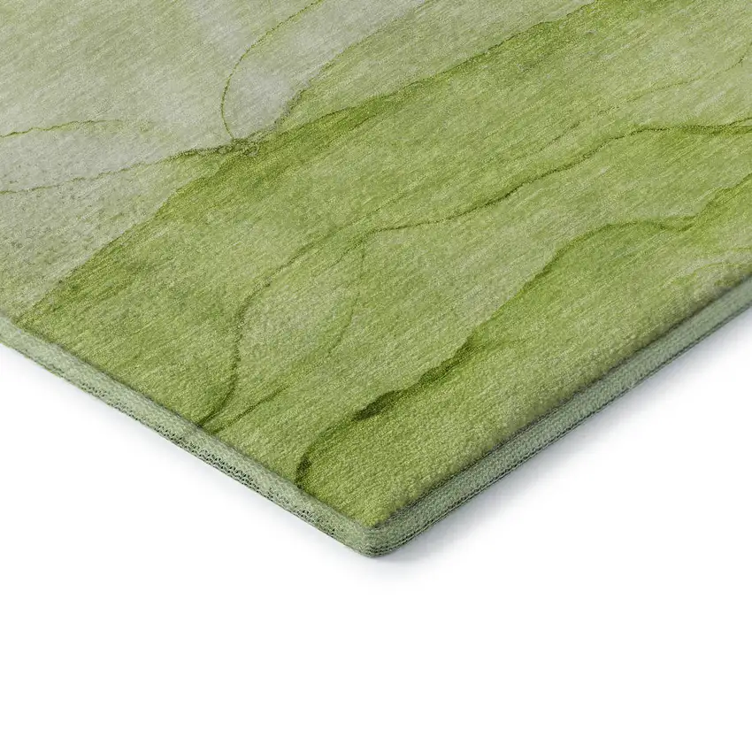 8' Green And Ivory Abstract Washable Round Rug With UV Protection Photo 7