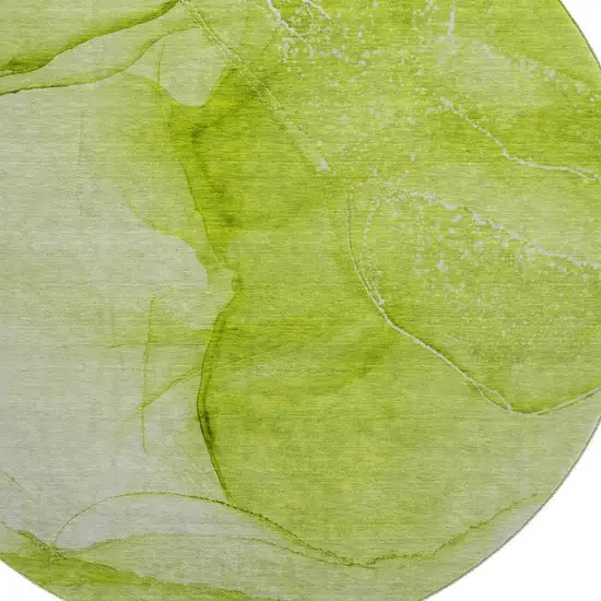8' Green And Ivory Abstract Washable Round Rug With UV Protection Photo 3