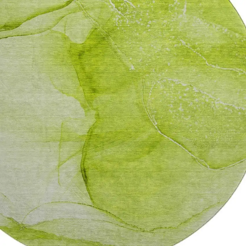 8' Green And Ivory Abstract Washable Round Rug With UV Protection Photo 3