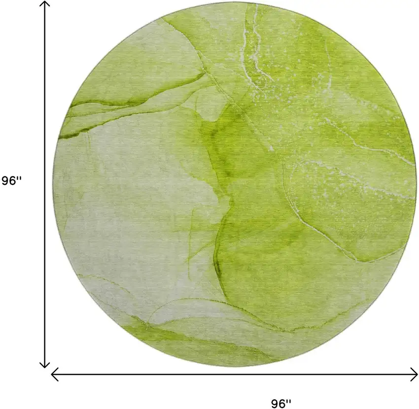 8' Green And Ivory Abstract Washable Round Rug With UV Protection Photo 9
