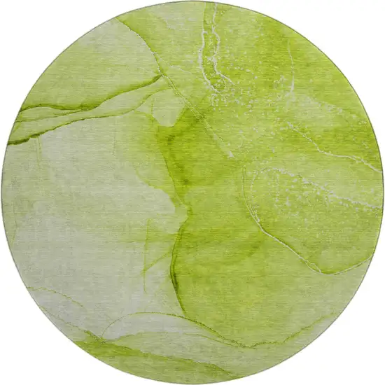 8' Green And Ivory Abstract Washable Round Rug With UV Protection Photo 1