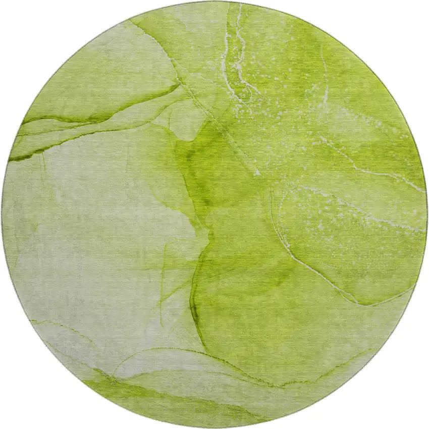 8' Green And Ivory Abstract Washable Round Rug With UV Protection Photo 1