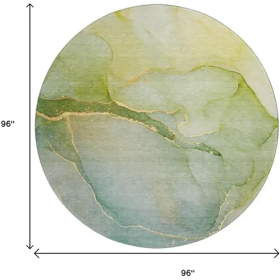 8' Green And Ivory Abstract Washable Round Rug With UV Protection Photo 9
