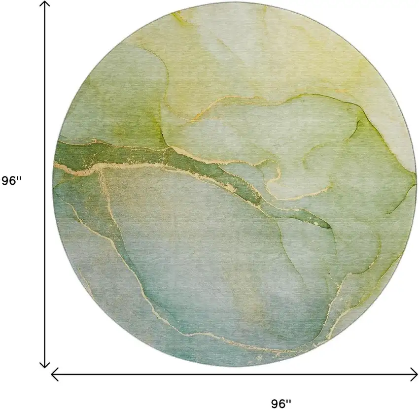 8' Green And Ivory Abstract Washable Round Rug With UV Protection Photo 9