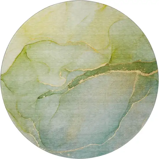 8' Green And Ivory Abstract Washable Round Rug With UV Protection Photo 3