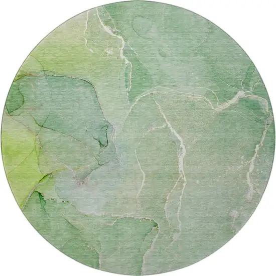 8' Green And Ivory Abstract Washable Round Rug With UV Protection Photo 4