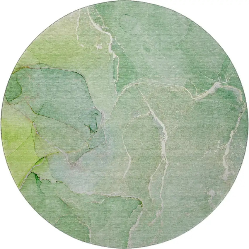 8' Green And Ivory Abstract Washable Round Rug With UV Protection Photo 4