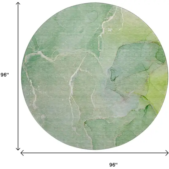 8' Green And Ivory Abstract Washable Round Rug With UV Protection Photo 9
